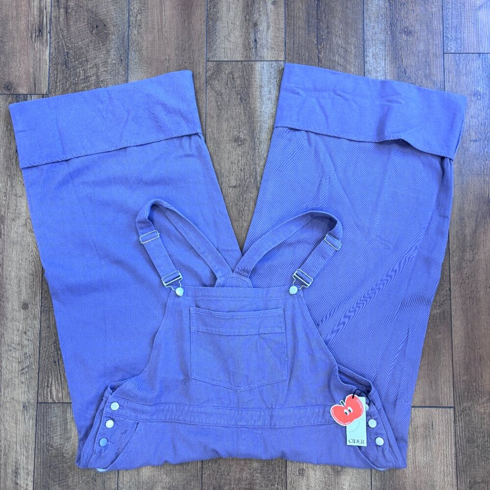 Cider Women's Wide Leg Oversized Bib Cargo Overalls Denim Sz 4XL Purple Wash NWT - Picture 2 of 12